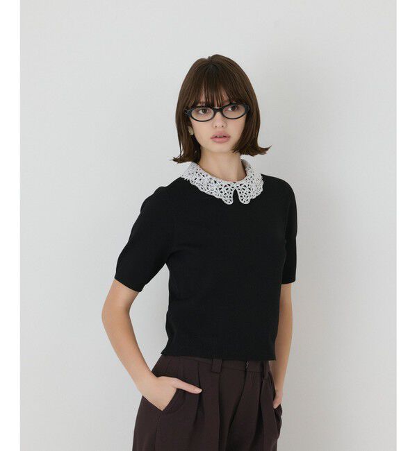 GRACE CONTINENTAL「レースカラーラメニットトップ」|その他|
