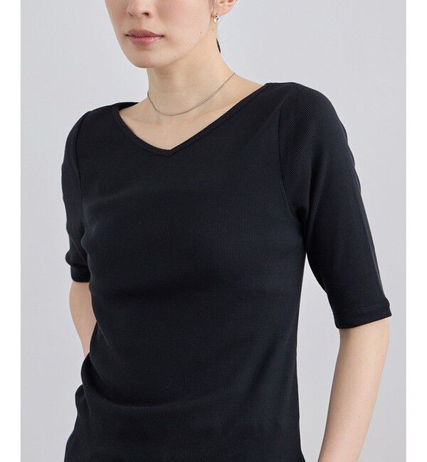 SALON adam et rope'「ハイウェットテレコ2WAYネックT」|Tシャツ・カットソー|ブラック(01)