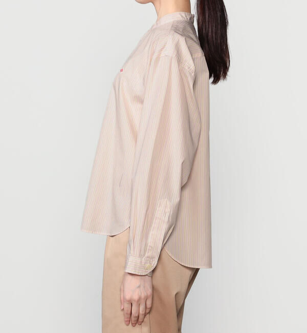 DANTON「DANTON | コットンポプリン 長袖バンドカラーシャツ STRIPE WOMEN」|シャツ・ブラウス|