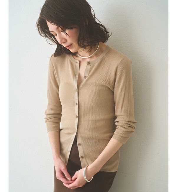  「《冷房対策/手洗い可》シアーリブニットカーディガン」|ニット・セーター|