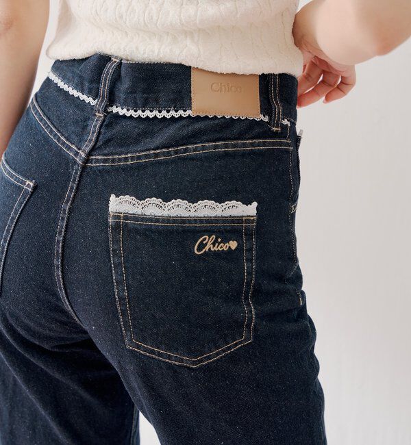  「【3サイズ展開/スタイルアップ◎】レースデザインフレアデニム」|デニム|