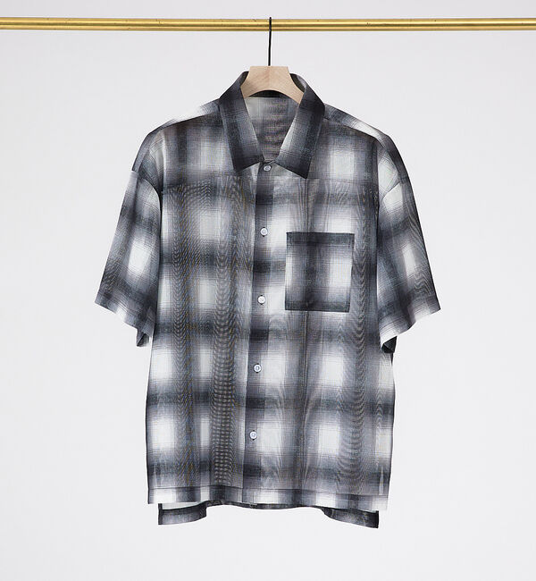 ABAHOUSE「【WEB限定】マイクロメッシュ オンブレチェック半袖シャツ/ユニセックス」|シャツ・ブラウス|ブラック