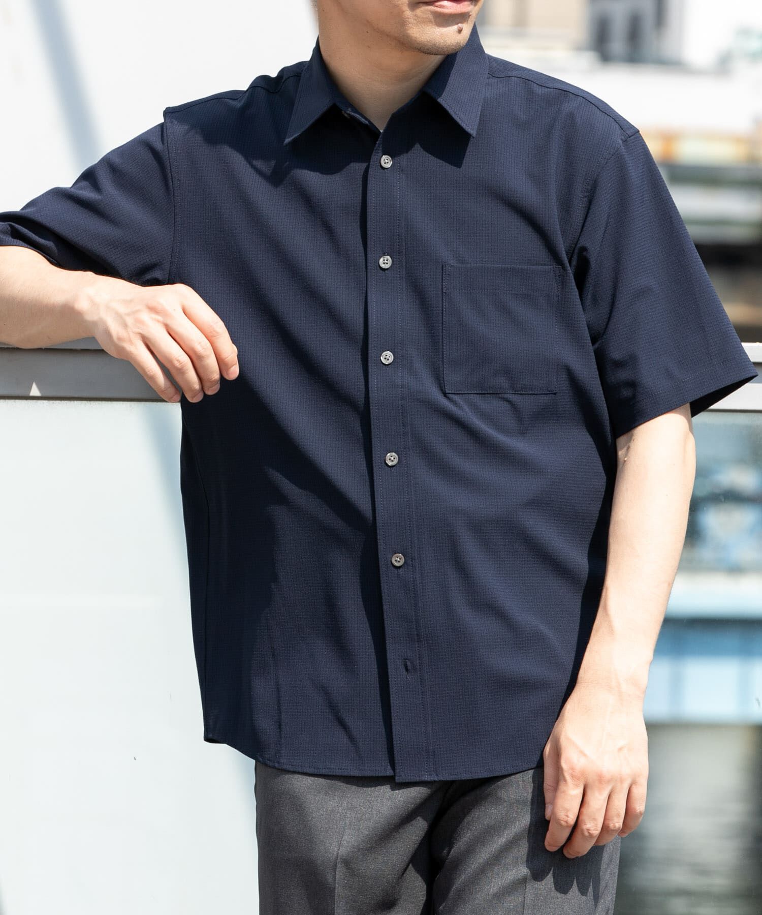 URBAN RESEARCH ROSSO「『WEB限定』『XLｻｲｽﾞあり』『吸水速乾』Air Stretch ﾚｷﾞｭﾗｰｶﾗｰ  」|シャツ・ブラウス|ネイビー