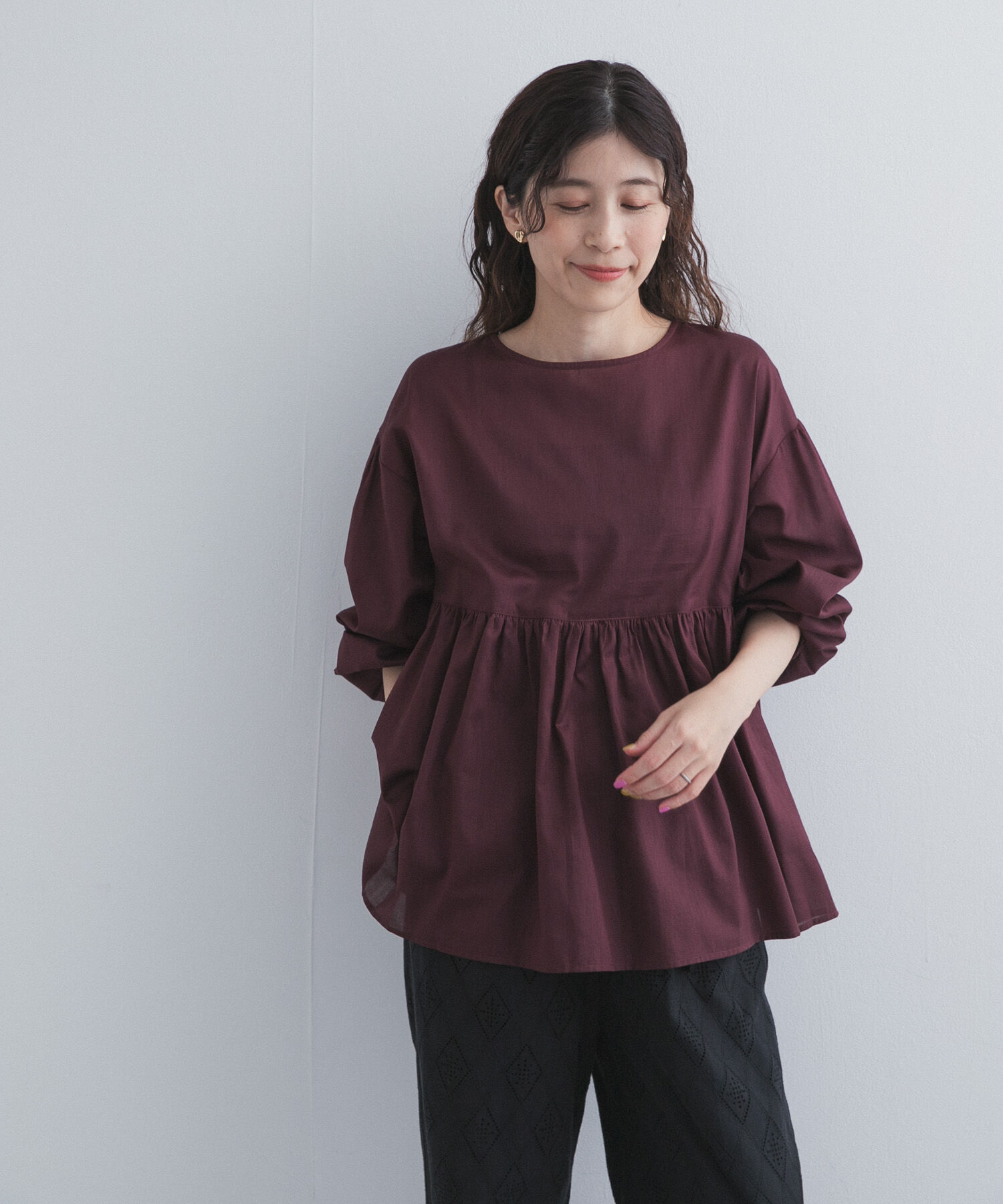 URBAN RESEARCH DOORS「コットンツイル2WAYギャザーブラウス」|シャツ・ブラウス|