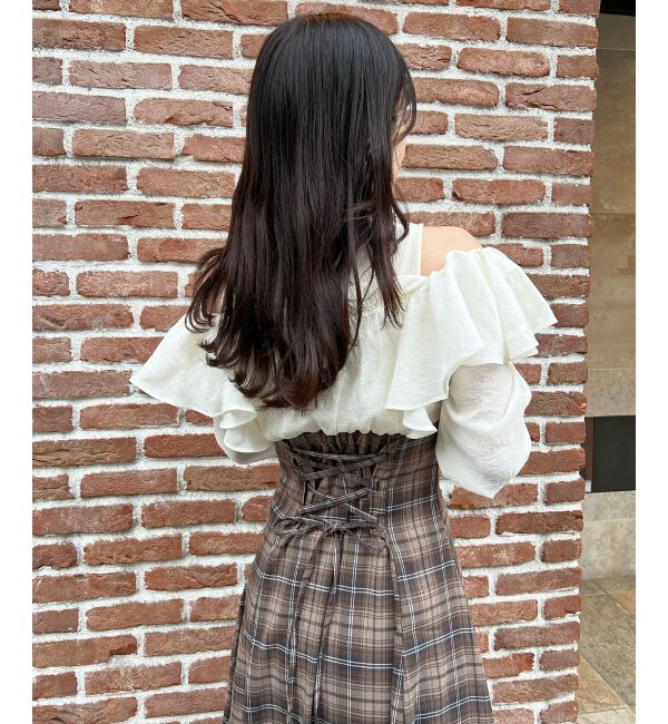 「ウエストきゅっとフリルワンピース」|ワンピース|ブラウン柄