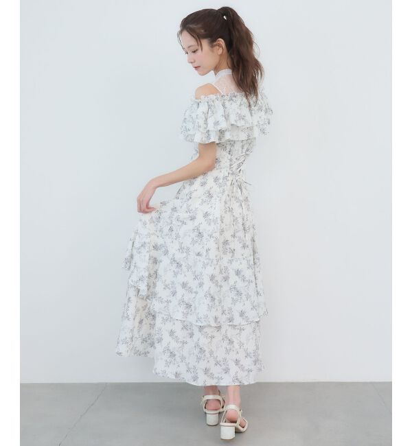  「ウエストきゅっとオフショルワンピ」|ワンピース|グレー柄