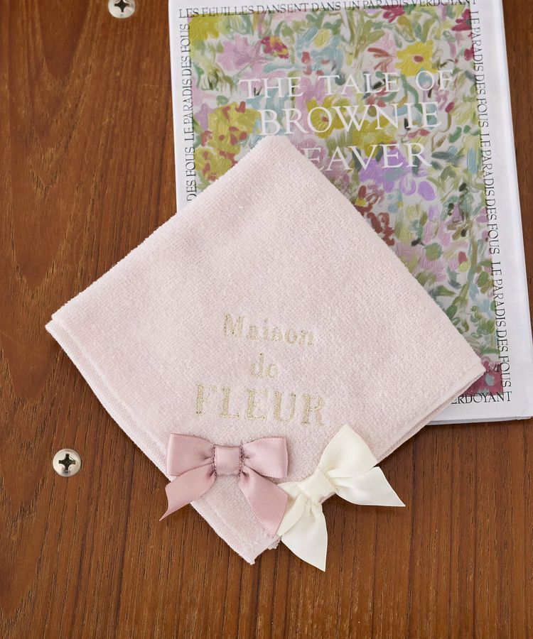 Maison de FLEUR「バイカラーリボンタオルハンカチ」|ハンカチ|ピンク