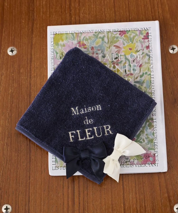 Maison de FLEUR「バイカラーリボンタオルハンカチ」|ハンカチ|ネイビー