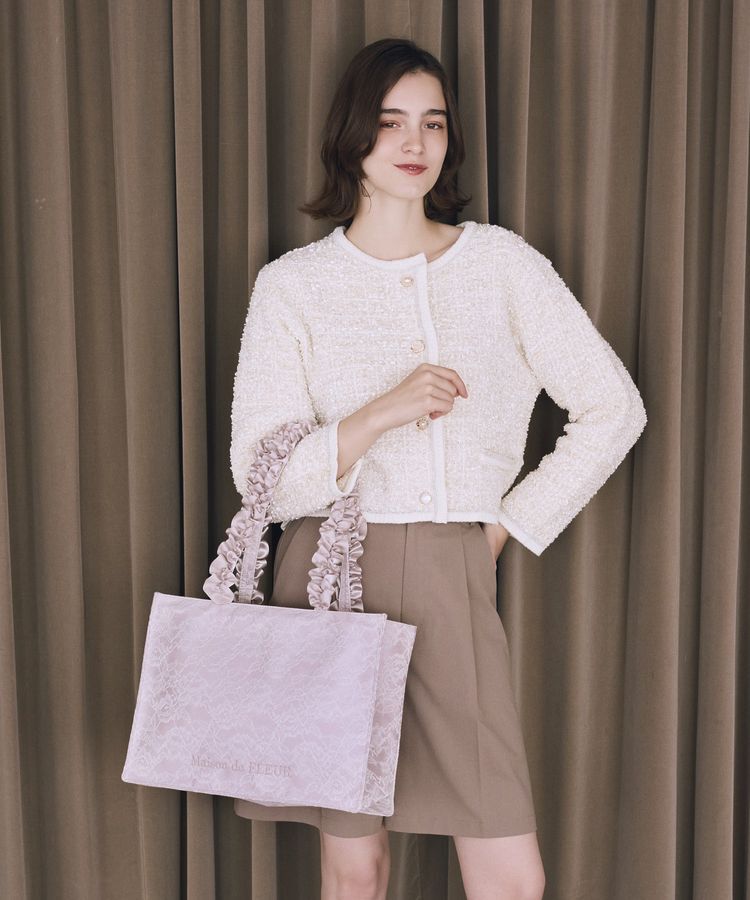 Maison de FLEUR「レースフリルハンドルスクエアトートバッグ」|トートバッグ|ライトピンク