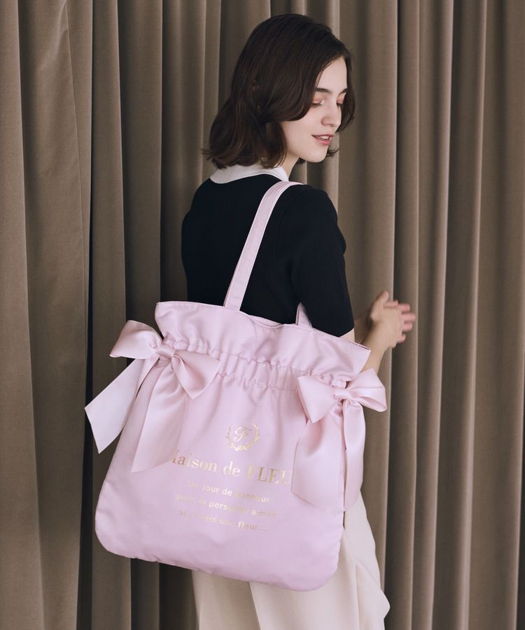 Maison de FLEUR「ダブルリボンギャザートートバッグ」|トートバッグ|ピンク