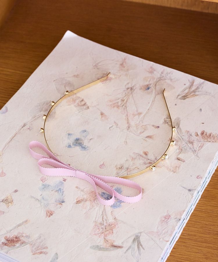 Maison de FLEUR「グログランリボンメタルビジューカチューシャ」|その他|ライトピンク