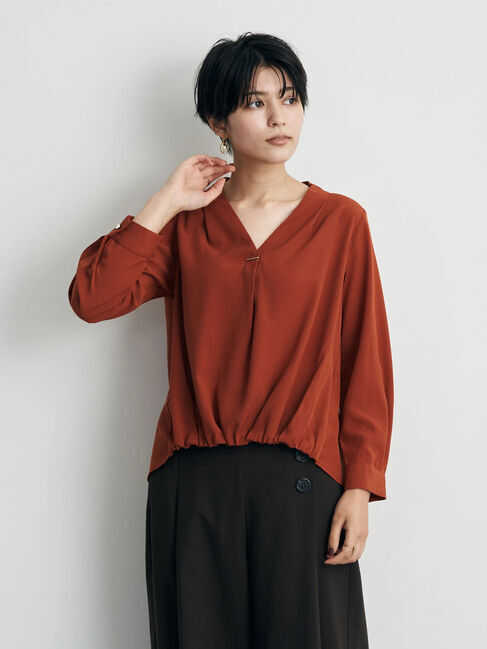 YECCA VECCA「メタルバーVネックブラウス」|シャツ・ブラウス|テラコッタ
