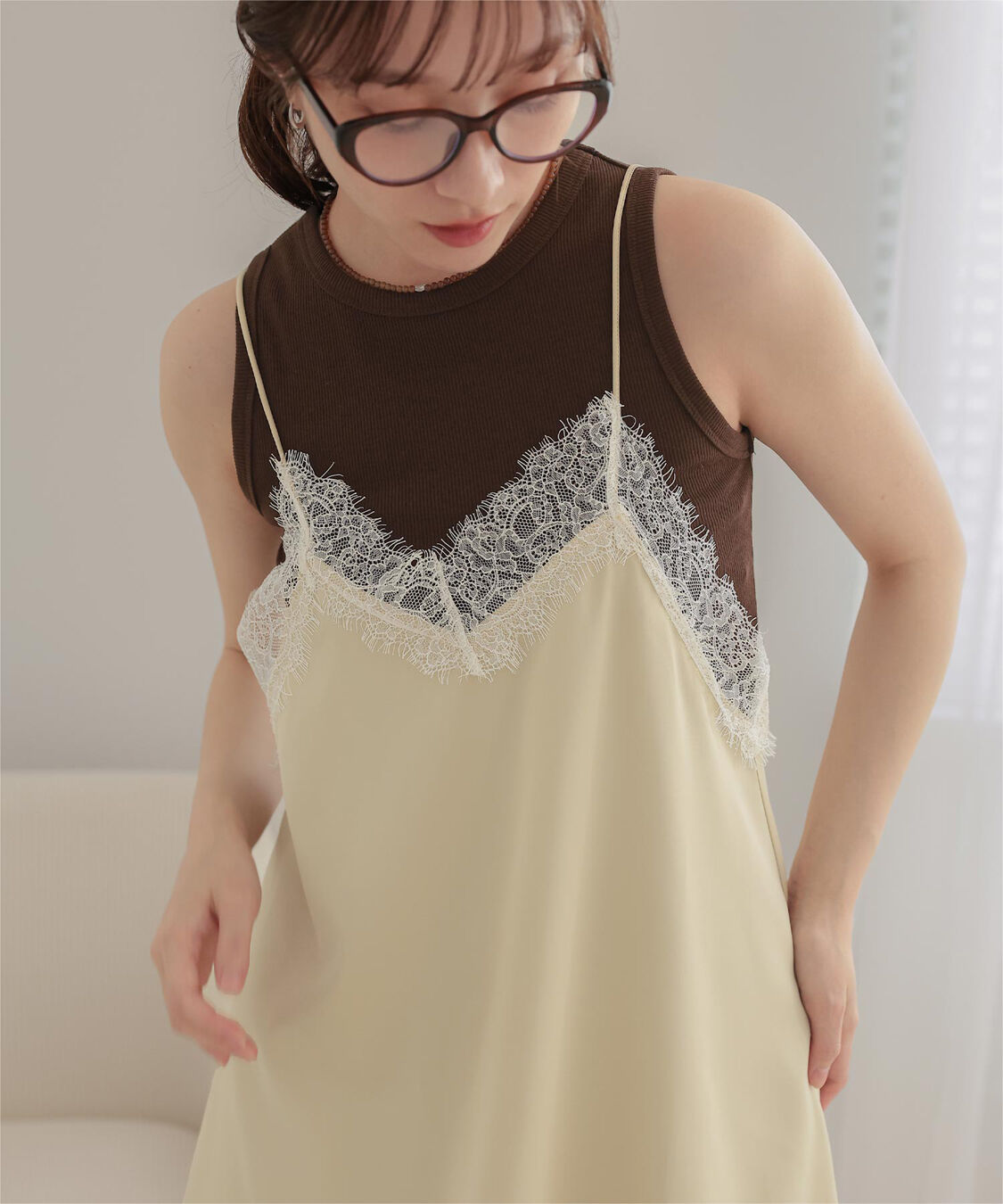 miette「マットサテンレースキャミワンピース」|ワンピース|