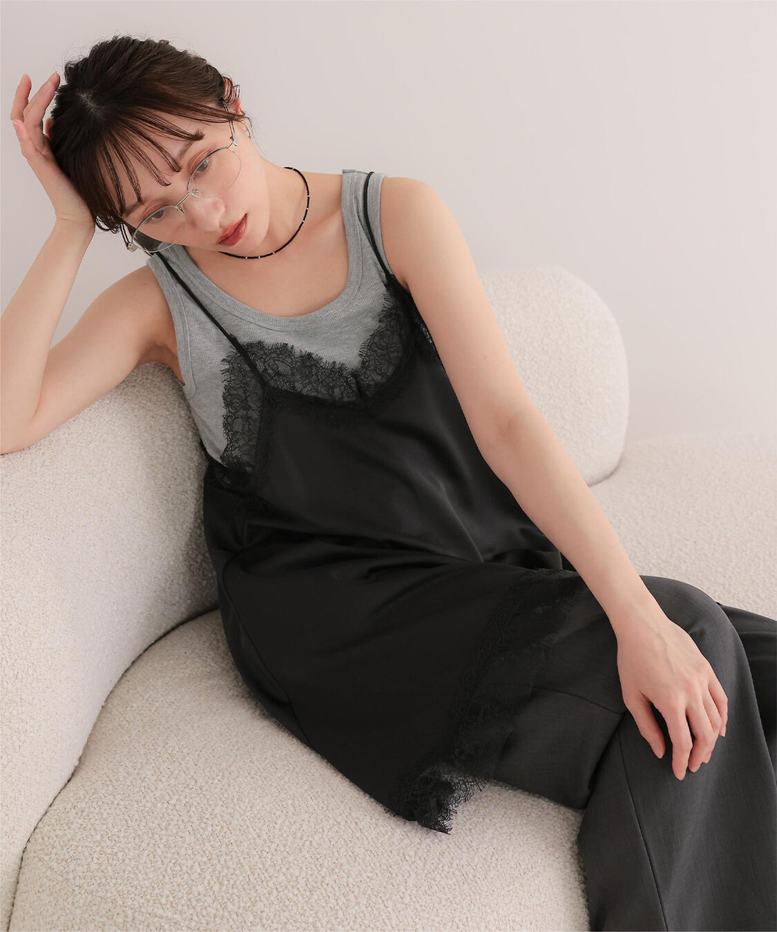 miette「マットサテンレースキャミワンピース」|ワンピース|ブラック