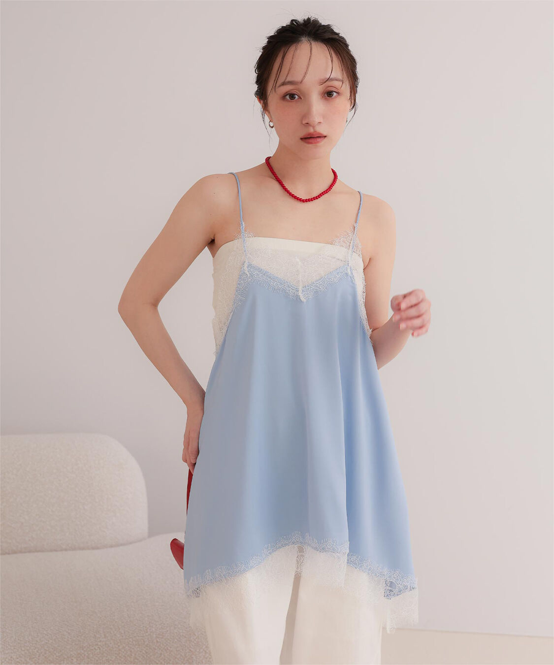 miette「マットサテンレースキャミワンピース」|ワンピース|ライトブルー