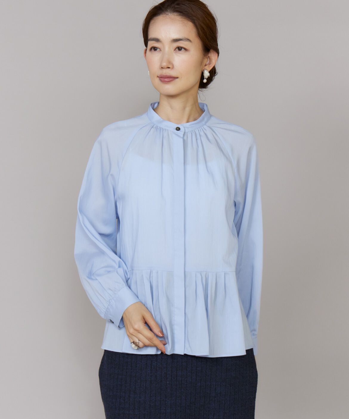 Le Souk「《大きいサイズ》バンドカラーペプラムブラウス」|シャツ・ブラウス|