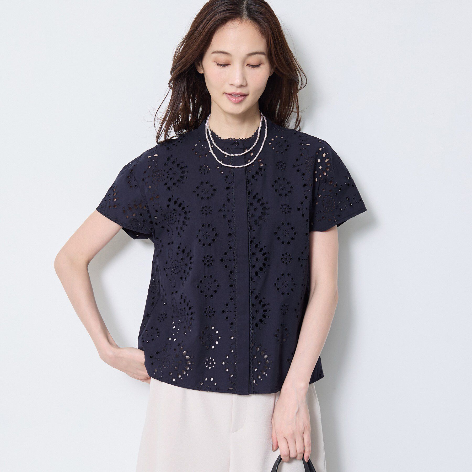Reflect「【通勤◎】カットワーク刺繍レース シャツブラウス」|シャツ・ブラウス|