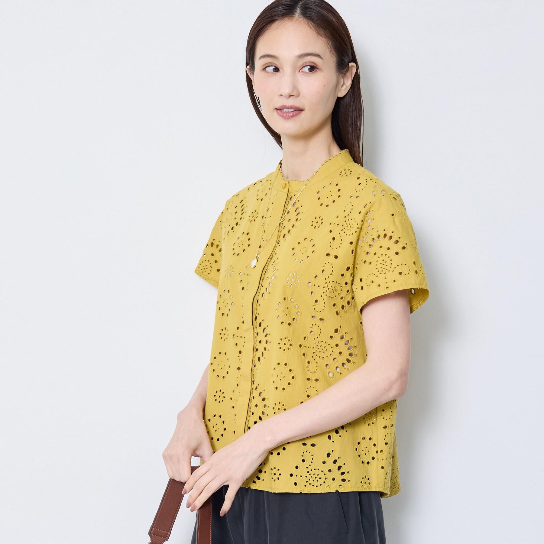 Reflect「【通勤◎】カットワーク刺繍レース シャツブラウス」|シャツ・ブラウス|マスタード(033)
