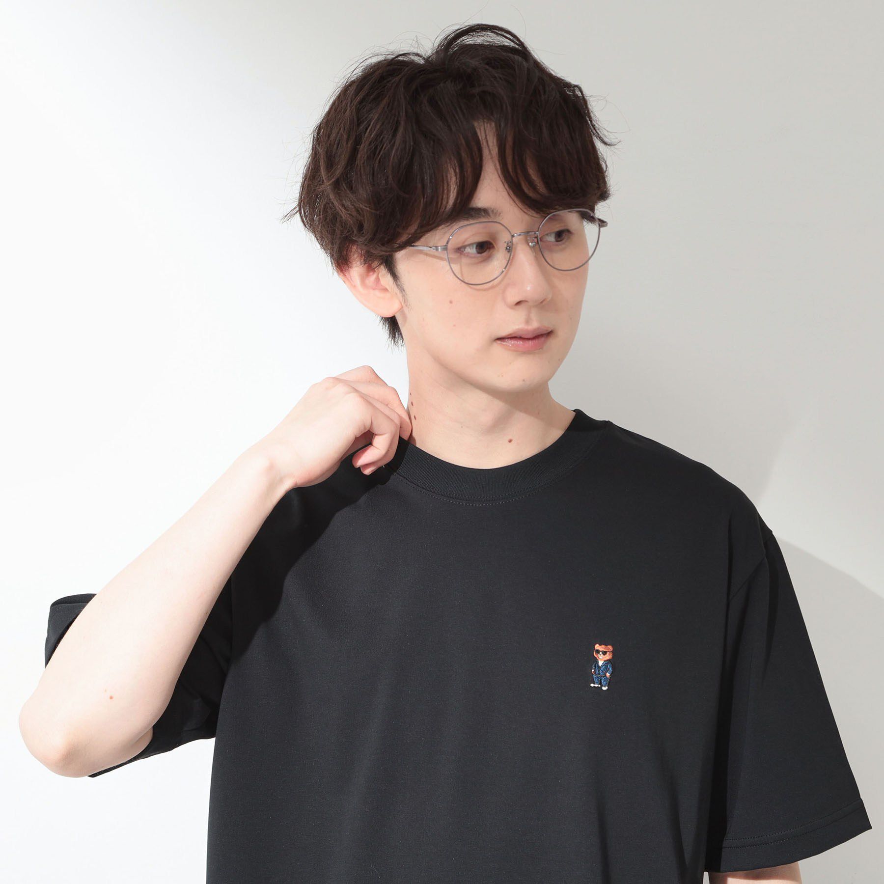 THE SHOP TK「クマ刺繍 半袖Tシャツ 洗濯機OK」|Tシャツ・カットソー|ブラック(019)