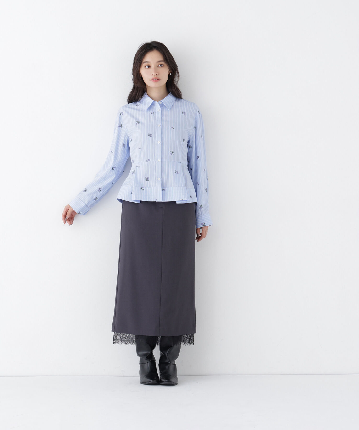  「刺繍ペプラムシャツ」|シャツ・ブラウス|