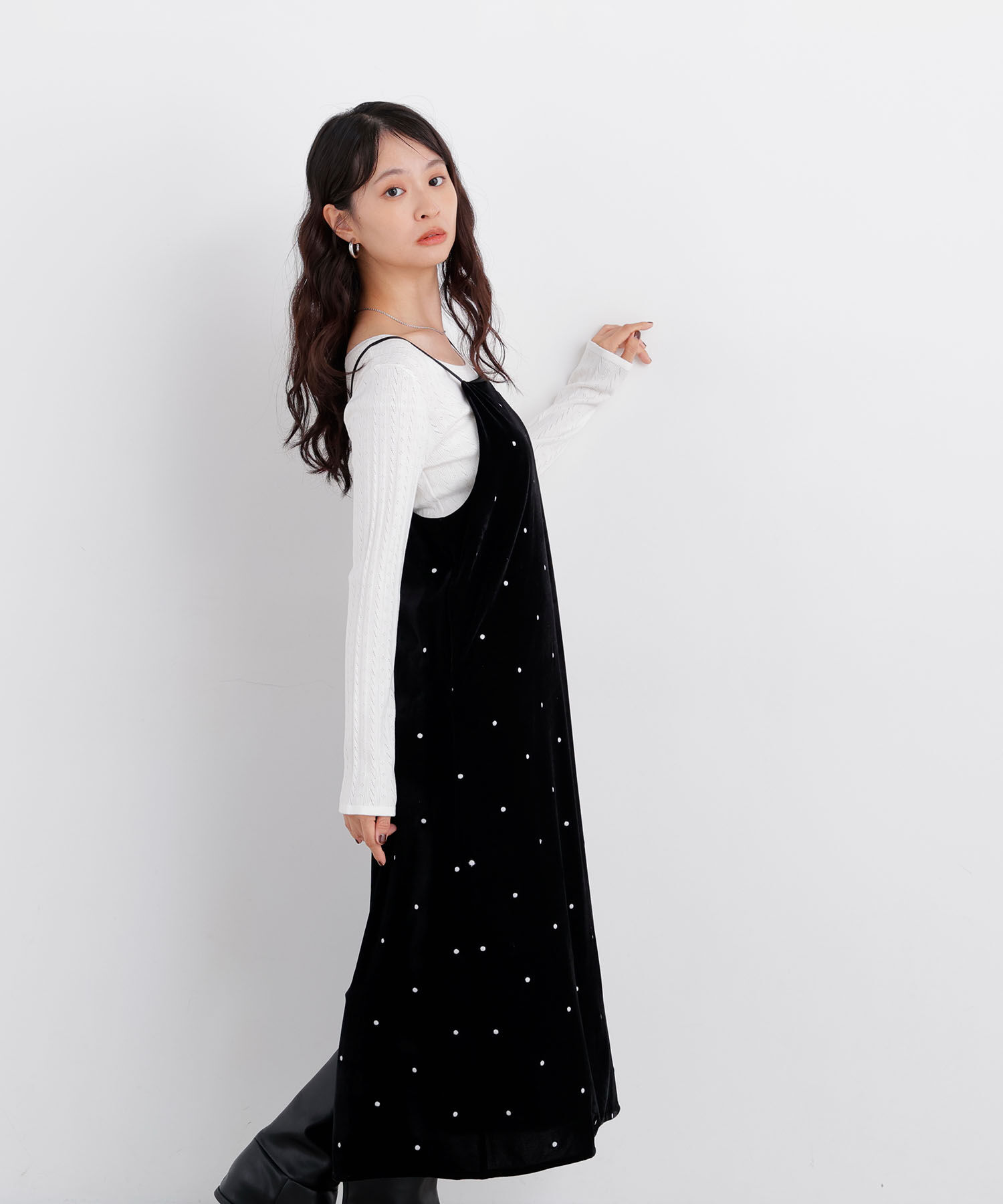  「〈N.〉ベロアドット刺繍キャミワンピ」|ワンピース|