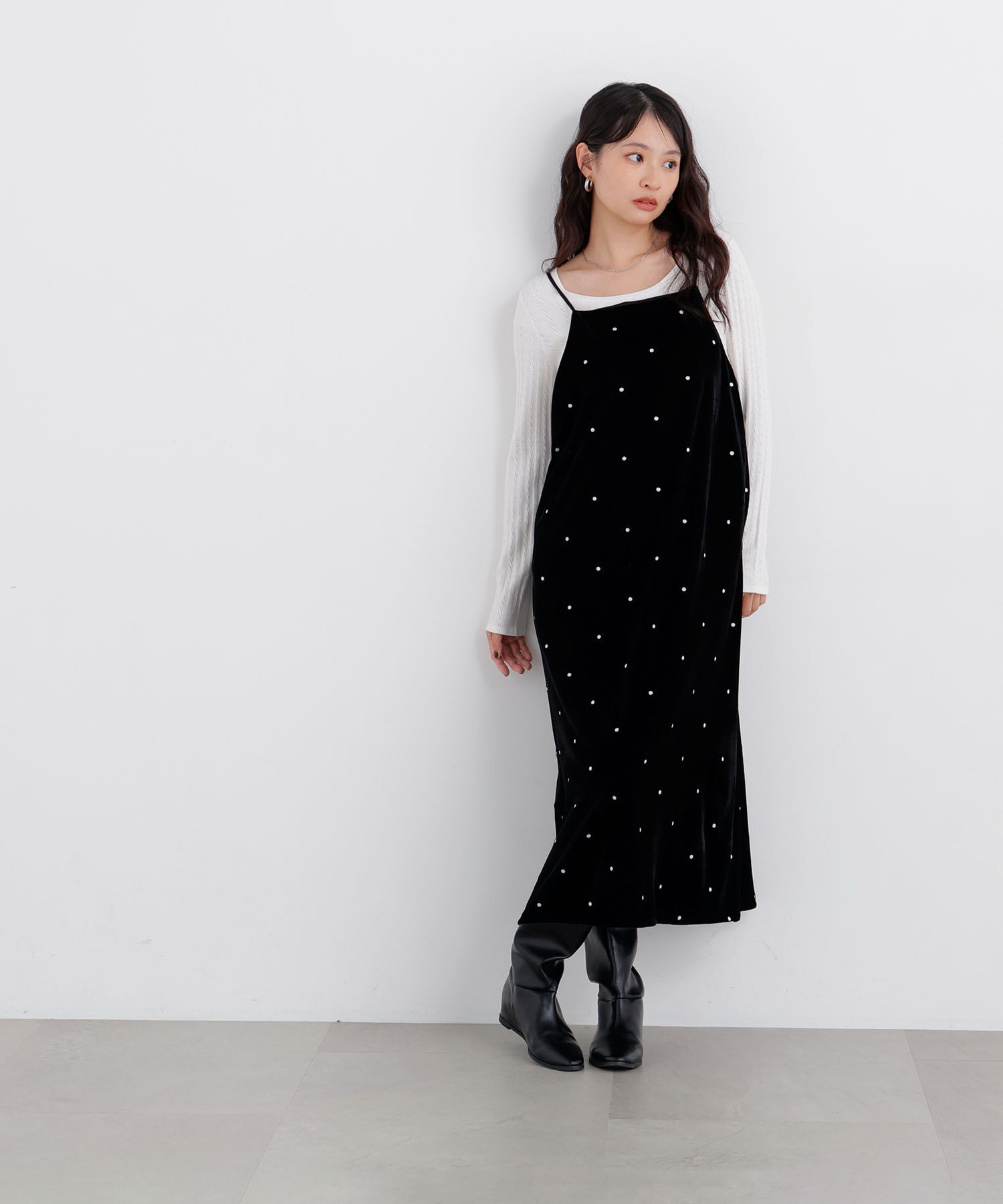  「〈N.〉ベロアドット刺繍キャミワンピ」|ワンピース|