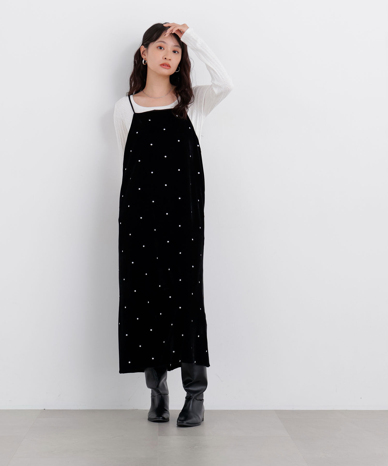  「〈N.〉ベロアドット刺繍キャミワンピ」|ワンピース|