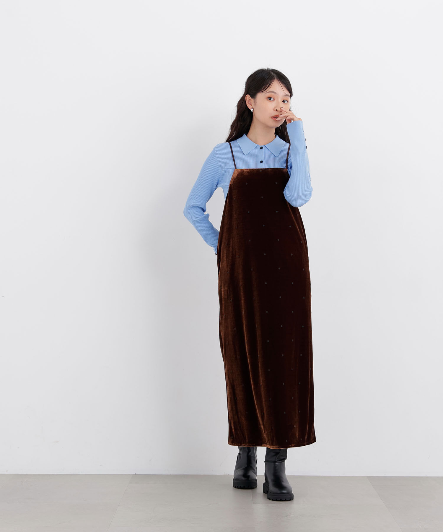  「〈N.〉ベロアドット刺繍キャミワンピ」|ワンピース|