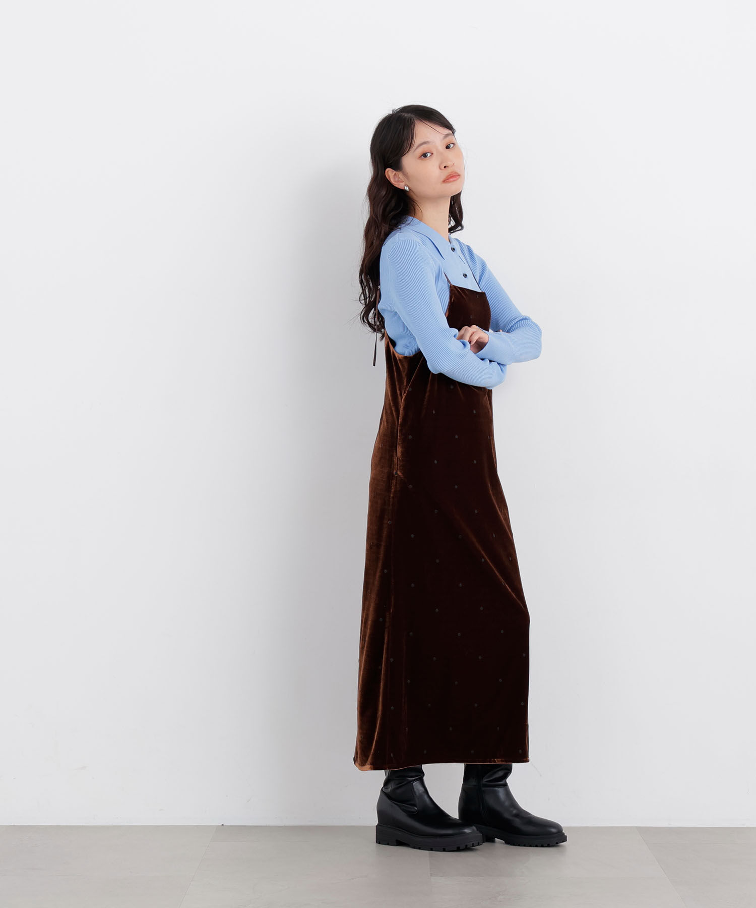  「〈N.〉ベロアドット刺繍キャミワンピ」|ワンピース|