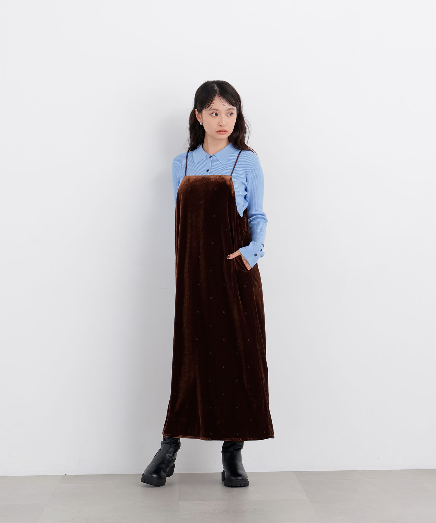  「〈N.〉ベロアドット刺繍キャミワンピ」|ワンピース|
