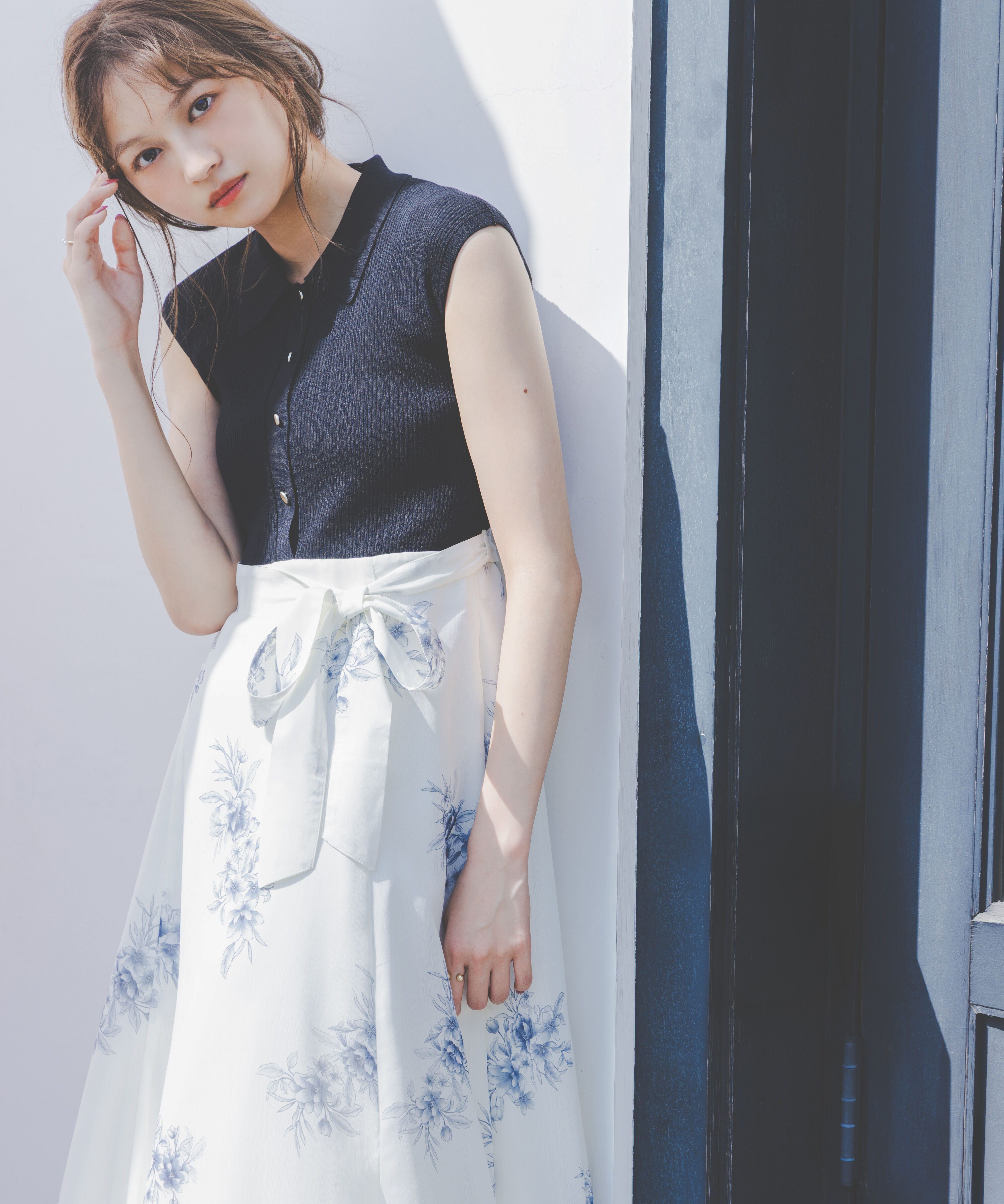 PROPORTION BODY DRESSING「衿付き柄ドッキングニットワンピース」|ワンピース|
