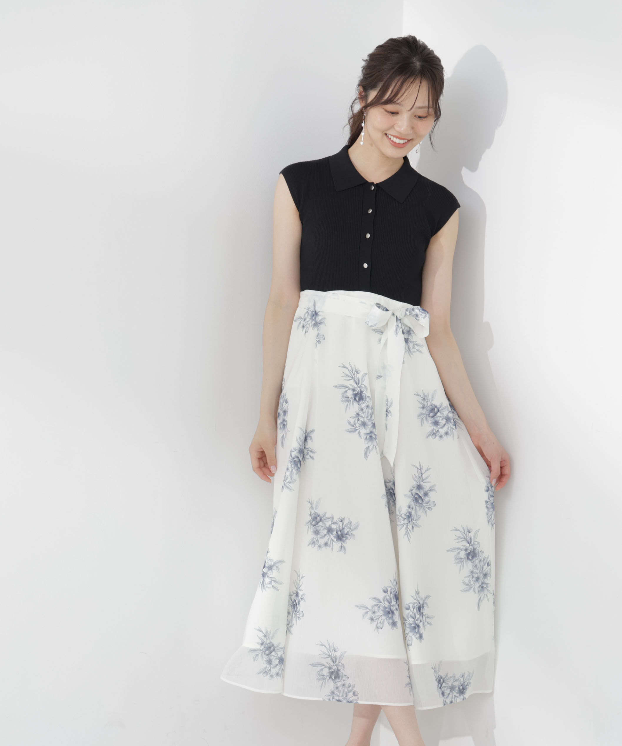 PROPORTION BODY DRESSING「衿付き柄ドッキングニットワンピース」|ワンピース|