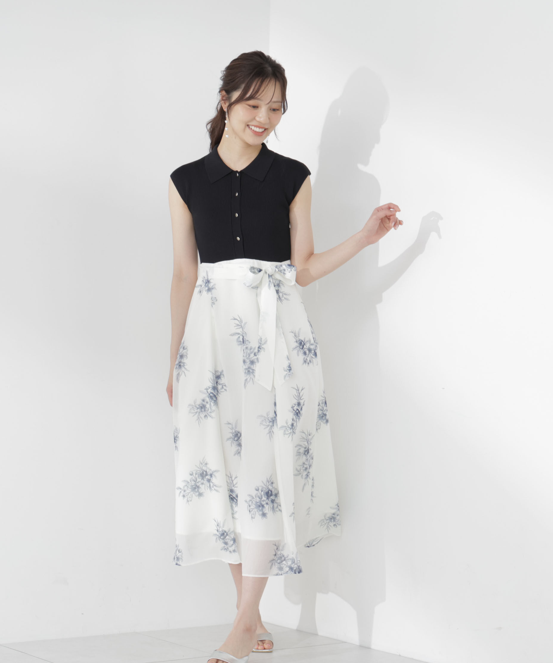 PROPORTION BODY DRESSING「衿付き柄ドッキングニットワンピース」|ワンピース|