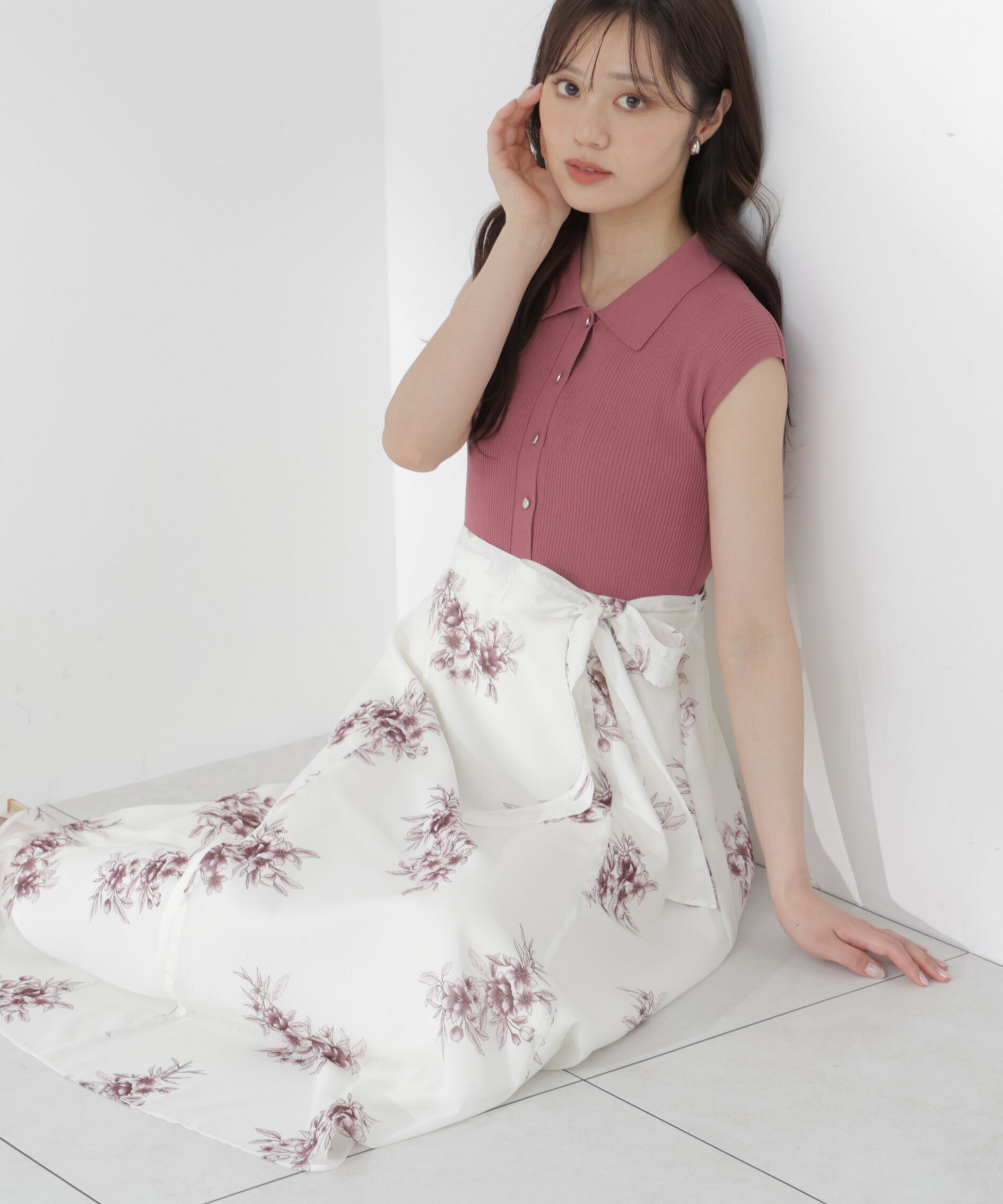 PROPORTION BODY DRESSING「衿付き柄ドッキングニットワンピース」|ワンピース|
