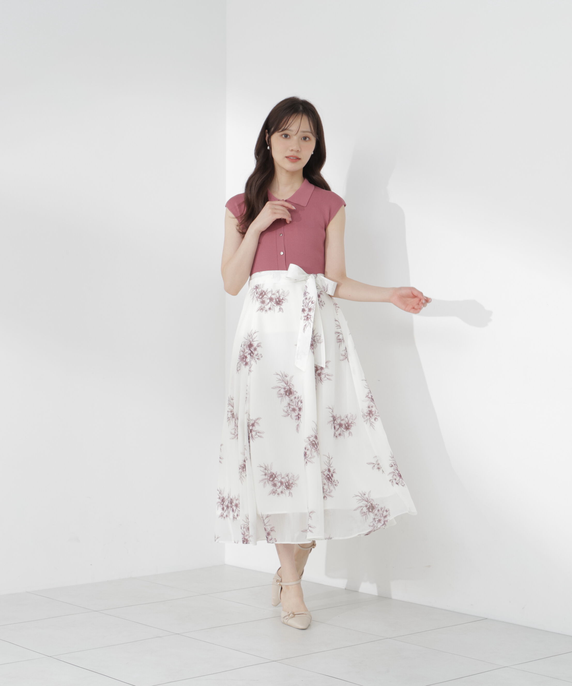 PROPORTION BODY DRESSING「衿付き柄ドッキングニットワンピース」|ワンピース|