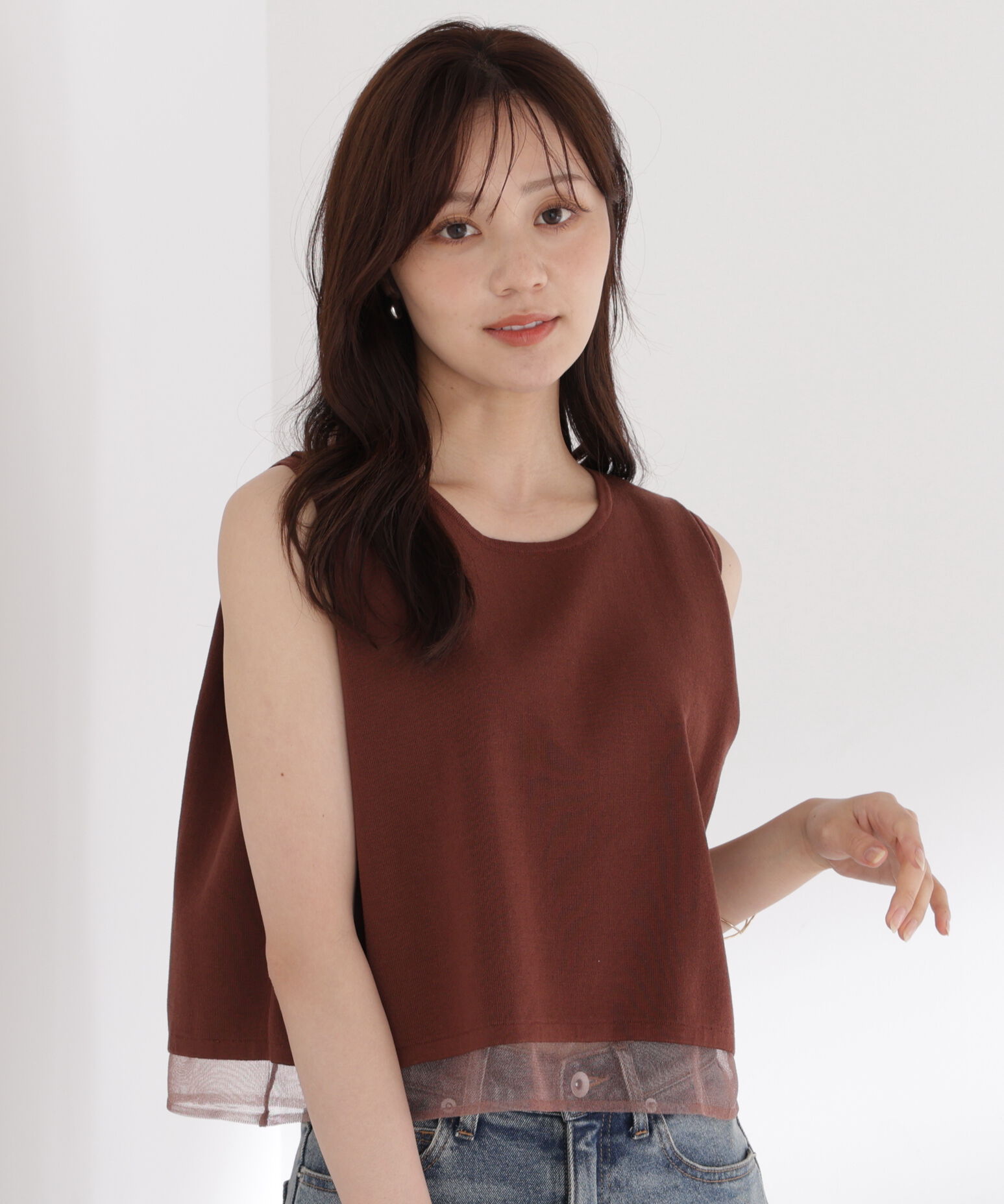 PROPORTION BODY DRESSING「シアー切替ノースリーブニット」|ニット・セーター|ブラウン