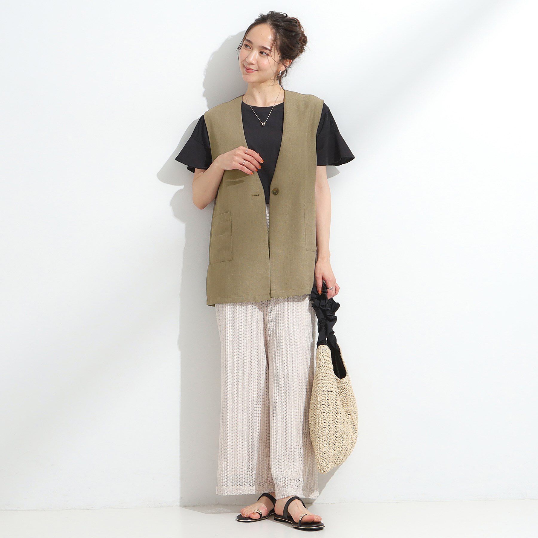 SHOO･LA･RUE「【S-LL】夏のレイヤードコーデに さらりと着られるメッシュジレ」|ベスト・ジレ|