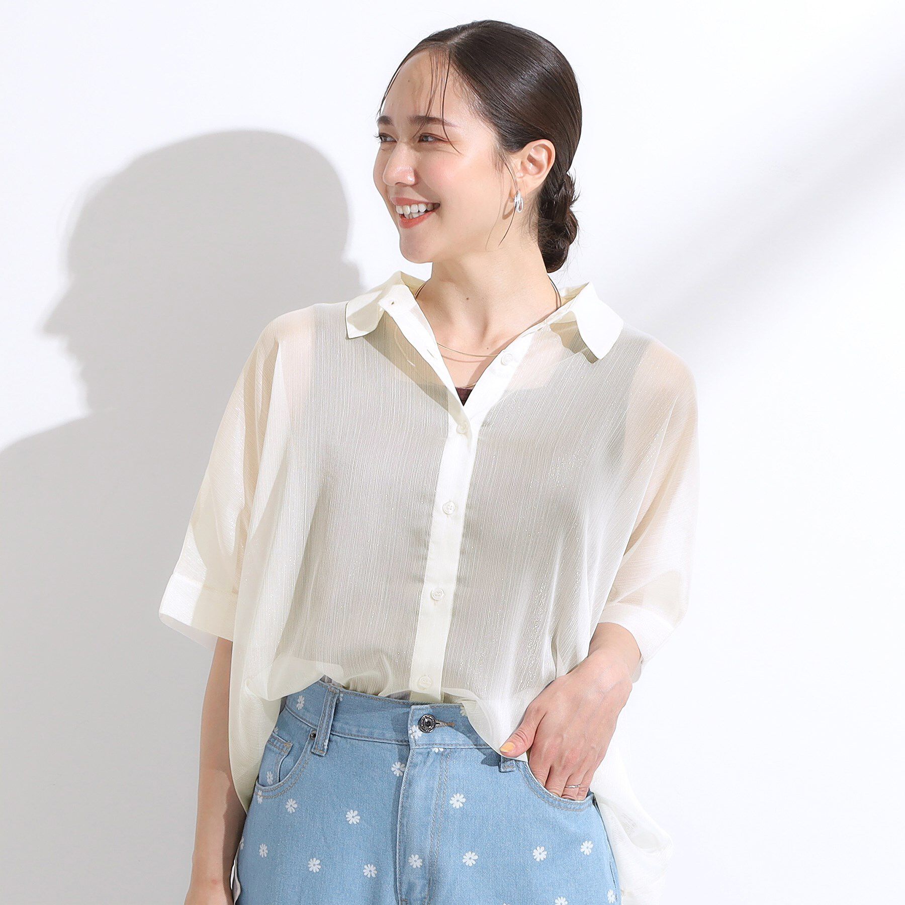SHOO･LA･RUE「大人のシアー感 ラメが華やかな楊柳ポンチョシャツ」|シャツ・ブラウス|