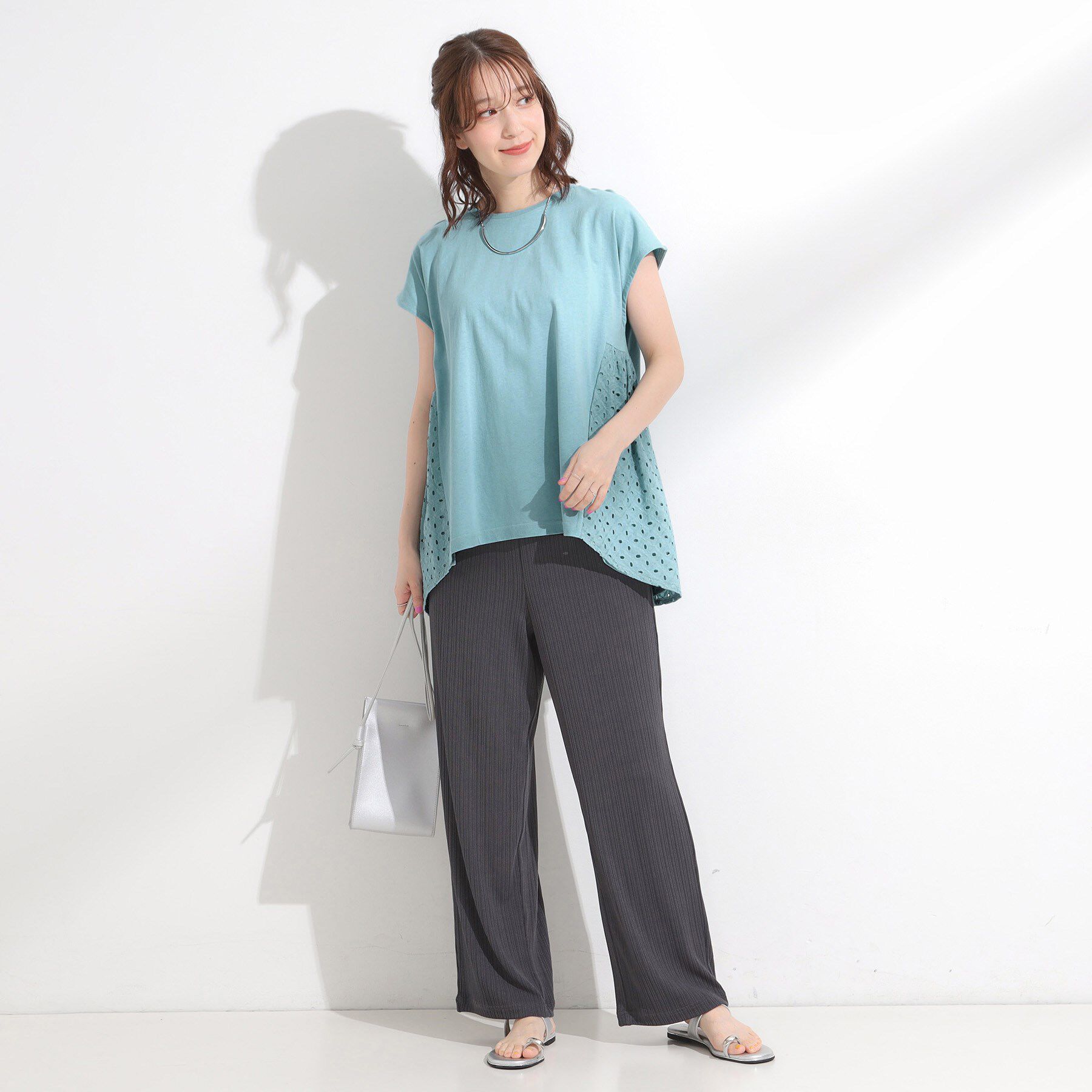 SHOO･LA･RUE「【S-LL/体型カバー】インせずサマ見え レースドッキングトップス」|Tシャツ・カットソー|