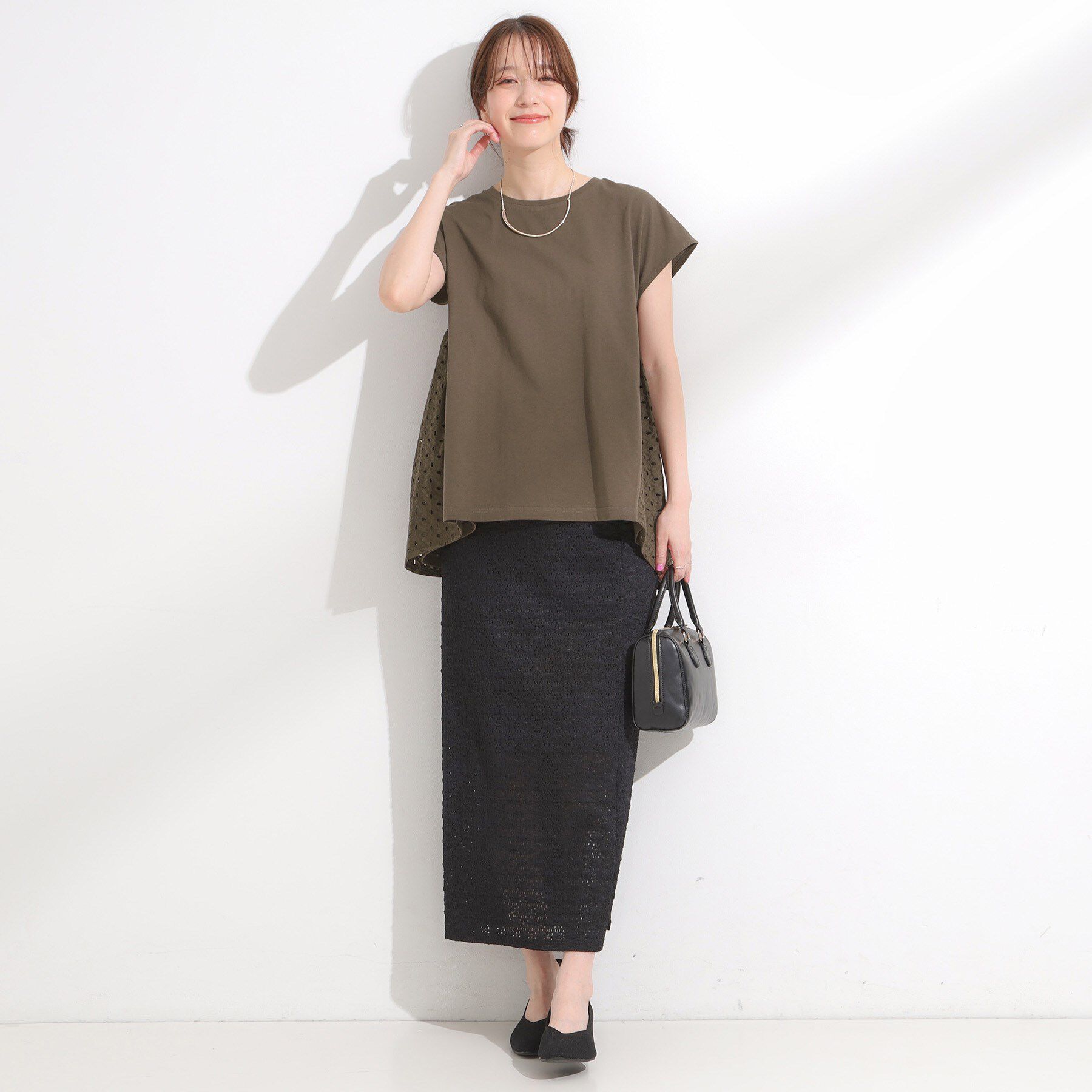 SHOO･LA･RUE「【S-LL/体型カバー】インせずサマ見え レースドッキングトップス」|Tシャツ・カットソー|