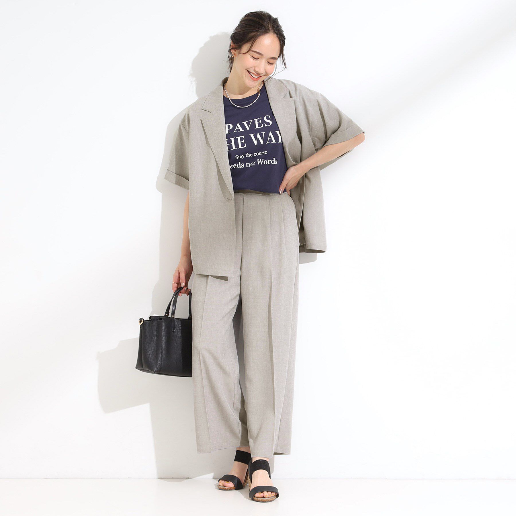 SHOO･LA･RUE「【S-LL/セットアップ可/洗濯後しわになりにくい】きちんと見え タックワイドパンツ」|その他|