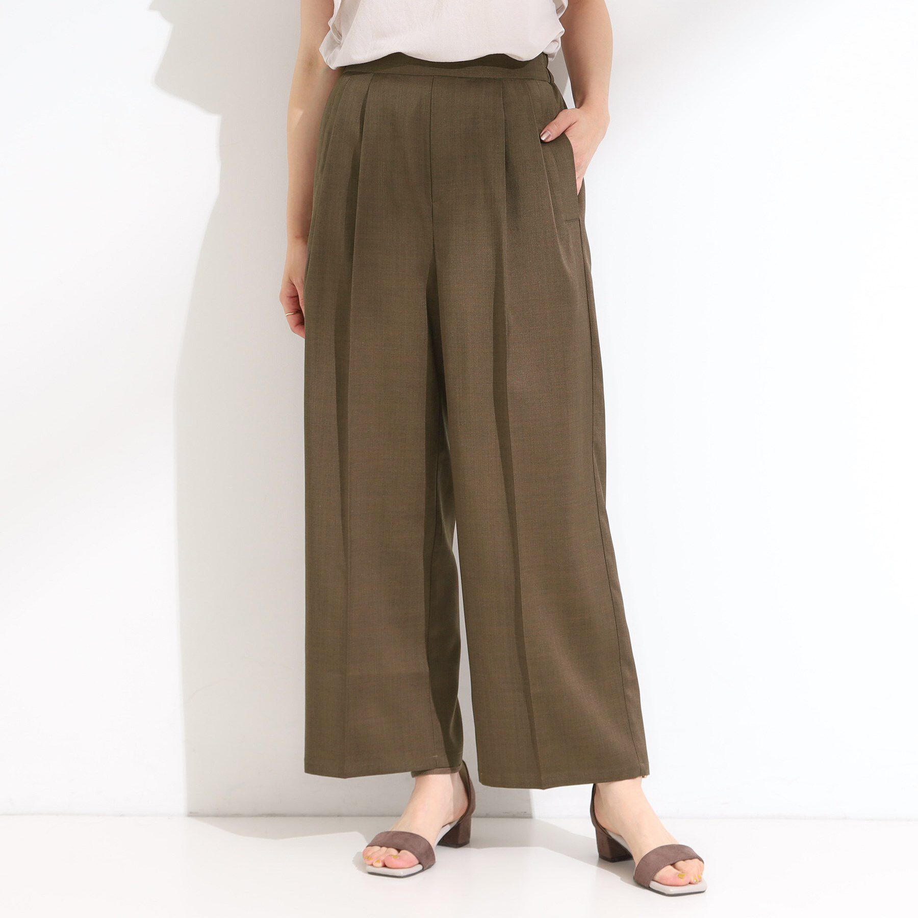 SHOO･LA･RUE「【S-LL/セットアップ可/洗濯後しわになりにくい】きちんと見え タックワイドパンツ」|その他|