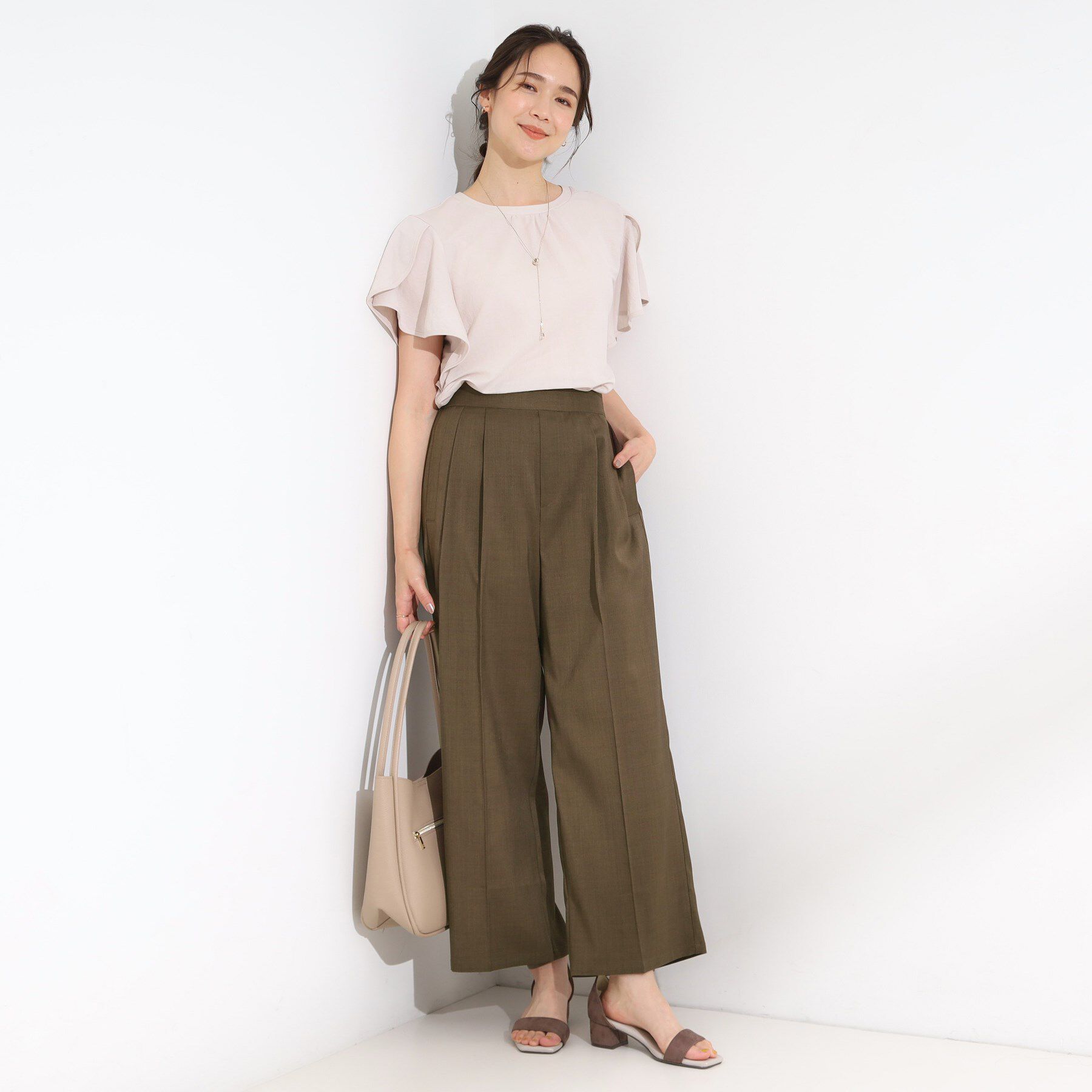 SHOO･LA･RUE「【S-LL/セットアップ可/洗濯後しわになりにくい】きちんと見え タックワイドパンツ」|その他|