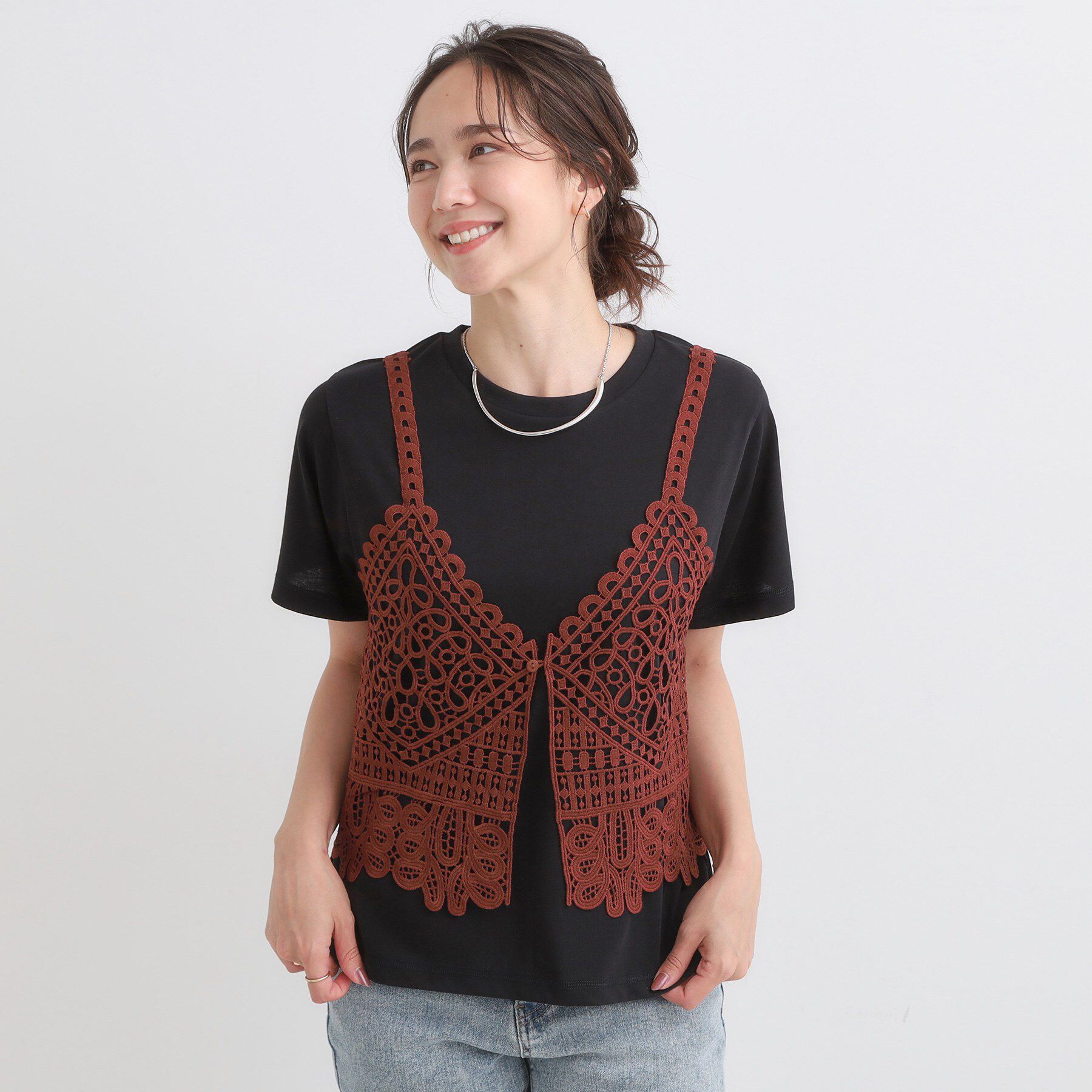 SHOO･LA･RUE「【2点セット/ひんやり】レースビスチェ＋Tシャツ」|その他|