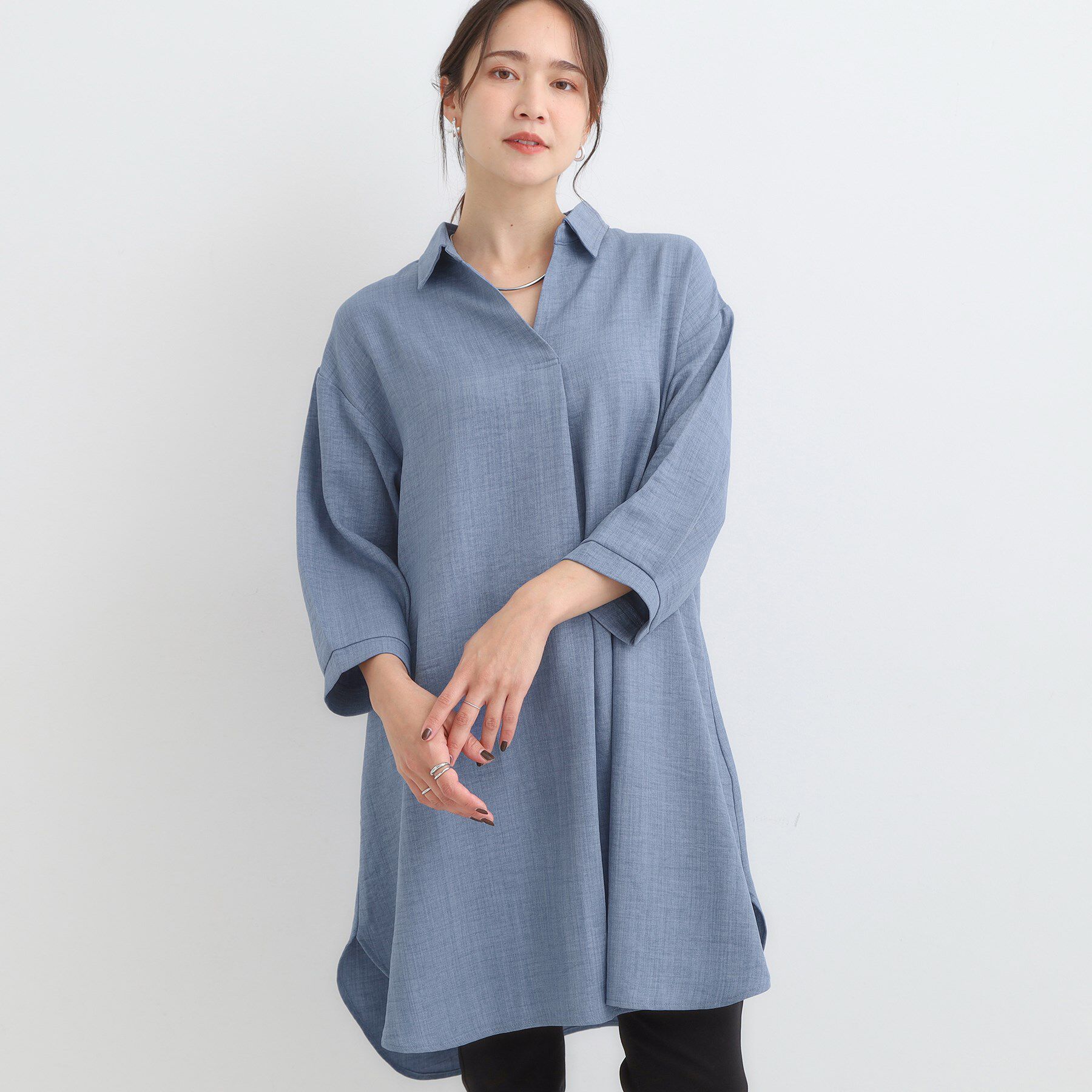 SHOO･LA･RUE「【S-LL/体型カバー】さらっとしたタッチが魅力 デニムライクチュニック」|チュニック|ブルー(092)
