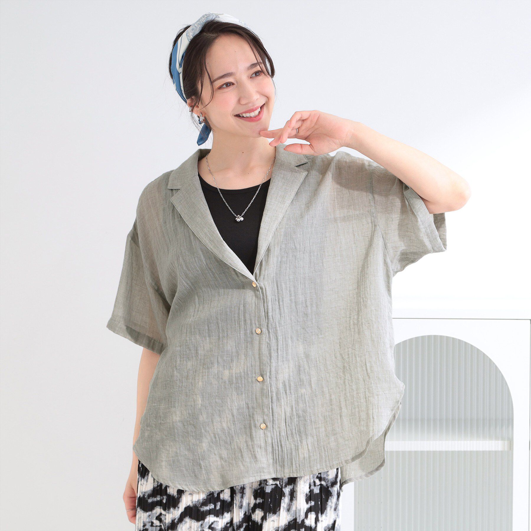 SHOO･LA･RUE「【S-LL】ナチュラルに決まる 半袖シアーシャツジャケット」|テーラードジャケット|