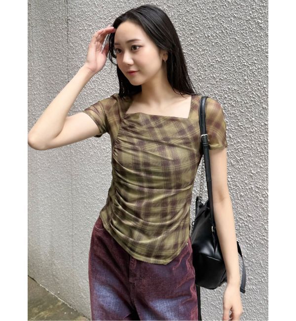 MURUA「スクエアネックドレープトップス」|Tシャツ・カットソー|グリーン