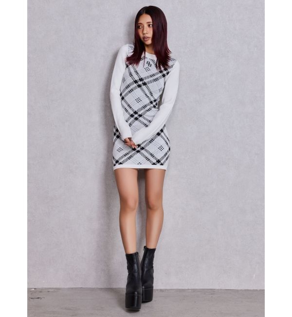 GYDA「GG embroideryラメCHECKニットワンピース」|ワンピース|
