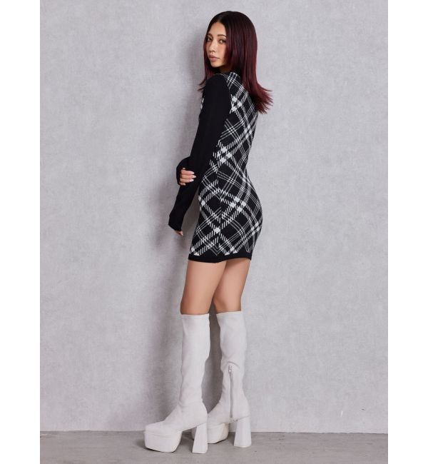 GYDA「GG embroideryラメCHECKニットワンピース」|ワンピース|
