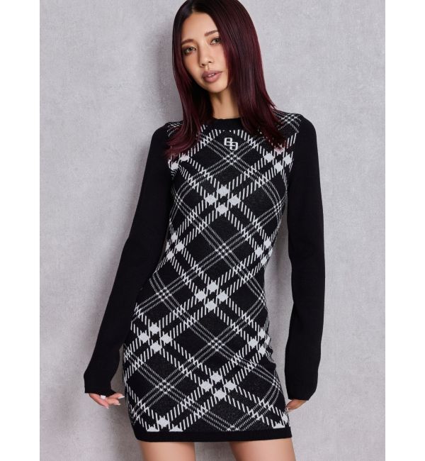 GYDA「GG embroideryラメCHECKニットワンピース」|ワンピース|ブラック